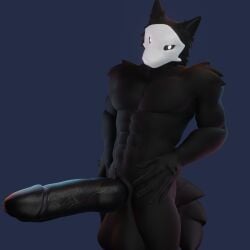 1:1 2021 3d_(artwork) anthro balls big_balls big_penis black_body black_fur blender_(software) canid canine canis changed_(video_game) digital_media_(artwork) erection fur genitals huge_balls huge_cock humanoid_genitalia humanoid_penis male male_only mammal nude nude_male penis puro_(changed) rackoraccoon simple_background solo white_mask wolf wolf_(petruz)