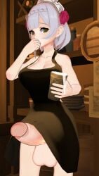 3d clothed futaflux futanari genshin_impact gray_hair noelle_(genshin_impact) solo