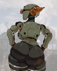 1girls ass assaultron athletic_female back back_view backboob bethesda_softworks big_ass big_breasts breasts dat_ass fallout fallout_4 female hands_on_hips heart huge_ass humanoid imadeej one_eye outdoors pose robot robot_girl sideboob solo solo_female standing text thick_ass thick_thighs tight_clothing watermark wide_hips