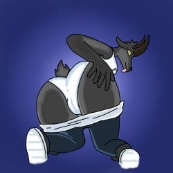 a_goat_(fortnite) ass ass_focus clothed female female_only fortnite fur furry goat_simulator gray_fur jaxxsll_(artist) pilgor_(goat_simulator) traced traced_art yellow_eyes