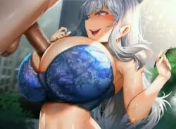 1boy 1girls animated big_breasts bra clothed_paizuri female hoqn1108 paizuri solo sound tagme tevine_musgrove titfuck titjob video white_hair