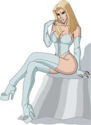 blonde_hair blue_eyes emma_frost female female_only high_heels lingerie marvel marvel_comics platform_heels thighhighs webart20 white_queen wolverine_and_the_x-men x-men