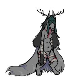 anthro antlers blood blood_splatter bloodborne bodily_fluids canid canine canis covered_face fromsoftware glistening glistening_body grey_body grey_skin mammal mevka_(artist) sony_corporation sony_interactive_entertainment tongue tongue_out vicar_amelia were werecanid werecanine werewolf wolf