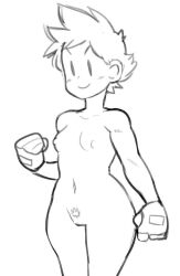 completely_nude female flat_chest flat_chested kumatora mob_face monochrome mother_(series) naked_gloves nintendo nipples noill pussy sketch tomboy wide_hips