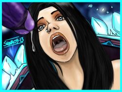 1boy 1girls 2013 black_hair blizzard_entertainment blue_eyes human imminent_fellatio interspecies light-skinned_female light_skin magally mage_(warcraft) nose_piercing open_mouth original_character purple_skin shina warcraft world_of_warcraft