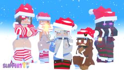 3d 4girls allie_the_ghost amber_green_(slipperyt) bia_prowell_(slipperyt) big_breasts black_skin bottomless casual_exposure casual_nudity christmas christmas_hat completely_nude_female enderwoman female female_only ghost ghost_girl hair_over_breasts horny_female human_female humanoid jenny_belle_(slipperyt) living_plushie marie_prowell_(slipperyt) mine-imator minecraft multiple_girls nude_female outside plushie purple_eyes slipperyt snow tagme teddy_bear topwear