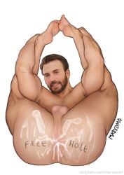 1boy actor ass celebrity chris_evans condom cum_covered cum_in_ass cum_on_ass english_text legs_up looking_at_viewer male male_only marcomo muscles muscular muscular_male on_back presenting_anus presenting_ass real_person smiling_at_viewer spread_legs teasing used_condom writing_on_ass