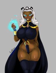 1girls african african_female big_breasts blue_eyes breasts busty dark-skinned_female dark_skin earrings female female_focus female_only hourglass_figure kajimateria large_breasts long_hair marvel marvel_comics ororo_munroe solo storm_(x-men) white_hair wide_hips x-men