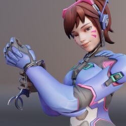 3d asian asian_female bondage clothed d.va gentlegiant_s handcuffs overwatch overwatch_2 solo solo_female tagme