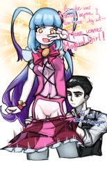 1boy 1boy1girl 1girls 1girls1boy blue_hair exposed_pussy female female_focus limbus_company lobotomy_corporation long_hair looking_at_viewer male male/female meursault_(limbus_company) peace_sign pose project_moon pull_out pulling_panties pussy queen_of_hatred sami_camo tagme talking_to_viewer