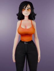 3d 3d_animation animated annoyed annoyed_expression bare_shoulders black_hair bouncing_breasts breasts brown_eyes cleavage female female_only hand_on_hip large_breasts long_hair looking_at_viewer orange_sclera original original_character pants supasut sweater tagme tagme_(artist) tail talking_to_viewer tank_top text tight_clothing video voluptuous wide_hips