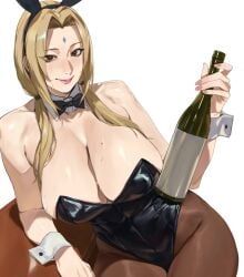 alcohol big_breasts boruto:_naruto_next_generations bow bunny_costume bunny_ears bunnysuit champagne cleavage enargeia enargeia5525 female female_only latex naruto_(series) naruto_shippuden painted_nails pantyhose sweat tsunade tsunade_(naruto) tsunade_senju