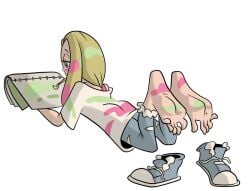 1girls 2017 body_paint feet feet_focus foot_fetish game_freak looking_away lying lying_on_stomach mina_(pokemon) painting pokemon pokemon_sm shoes_removed transparent_background