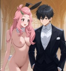1boy 1girls :d ai_generated big_breasts black_bunny_ears black_eyes black_hair blush blush_lines bowtie bowtie_collar breasts bunny_ears bunny_girl bunny_tail bunnysuit business_attire business_suit clothed clothed/nude clothed_male clothed_male_nude_female completely_naked completely_naked_female completely_nude completely_nude_female couple cute etra-chan_saw! female green_hair_ornament hair_ornament hair_over_one_breast hands_in_pockets happy happy_female hourglass_figure hourglass_figured_female kuroki_(etra-chan_saw!) male male/female naked naked_female nipples nude nude_edit nude_female nude_filter perfect_body pink_eyes pink_hair pubic_hair pussy smile smiling smiling_at_partner suit suit_jacket tuxedo vagina wholesome wholesome_nudity youtube yuri_(etra-chan_saw!)
