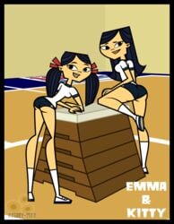 2girls accurate_art_style asian buruma emma_(tdi) gym_uniform kitty_(tdi) sisters the_ridonculous_race total_drama_island xxgabys23xx yellow-skinned_asian yellow_asian