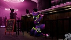 16:9 3d_(artwork) 4k a-frame_sign absurd_res ambiguous_character ambiguous_gender ambiguous_species animal_genitalia animal_penis anthro bar bar_stool blender_(artwork) blender_eevee_(artwork) bondage bottle bound canine_genitalia canine_penis container cuff_(restraint) dance_floor deer digital_media_(artwork) english_text erection exhibitionism free_use fur furniture genitals glowing glowing_genitalia glowing_penis green_body green_penis group handcuffed handcuffed_around_object handcuffs hands_behind_back hi_res knot knotted_penis machine male mammal metal_cuffs nightclub nude penis pink_body pink_fur protogen purple_body purple_fur quartz_xtal restraints sign somesnowleopard stool synth_(vader-san) text under_the_table vernid watermark widescreen