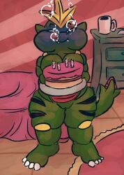 1girls anthro aquaphilia bedroom birthday cake female female_only holding_breath mblaze nintendo nude pokemon puffy_cheeks skinny_dipping smile solo tyranitar underwater