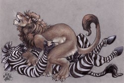 2007 anal anal_sex blackteagan blotch collaboration colored_background equine feline furry gay hooves horsecock lion male no_humans nude ouch penetration penis tess_garman zebra