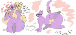 anthro ass big_butt big_penis catnap_(poppy_playtime) covering covering_mouth critters_(poppy_playtime) duo felid feline genitals hi_res huge_butt huge_cock langley_addler male male/male mammal mob_entertainment no_humans penis poppy_playtime prosthetic smiling_critters stomach_bulge tail tail_pull thick_thighs