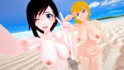 2girls black_hair black_hair_female blonde_female blonde_hair half-dressed half-siblings half-sisters half_naked half_naked_female long_hair long_hair_female nude_female purple_eyes ruby_rose rwby silver_eyes sora_artist taking_selfie yang_xiao_long