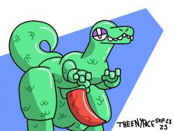 4:3 balls big_balls dinosaur feral genitals glistening glistening_body green_body looking_at_viewer male penis prehistoric_species red_penis reptile saurischian scalie solo tapering_penis theenyface theropod tyrannosaurid tyrannosauroid tyrannosaurus tyrannosaurus_rex