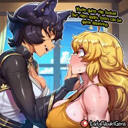 ai_generated caption comic comic_page image_set kali_belladonna ladyfubuki netorare ntr rwby sweaty yang_xiao_long