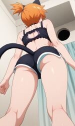 ai_generated animal_ears animal_lingerie animal_tail aqua_bra aqua_panties aqua_underwear arms_at_sides ass asymmetrical_hair back bare_arms bare_shoulders black_bra black_choker black_clothes black_shorts black_underwear blue_bra blue_panties blue_underwear bra breasts cat_cutout cat_ears cat_lingerie cat_tail choker cleavage_cutout clothing clothing_cutout dolphin_shorts facing_away fake_animal_ears fake_tail female frilled_bra frilled_underwear frills from_behind hair_tie kasumi_(pokemon) kneepits lingerie median_furrow meme_attire orange_hair panties_under_shorts pantsu panty_peek pokemon ponytail short_hair short_ponytail short_shorts shorts shoulder_blades side_ponytail standing tail thighs tied_hair underboob underbutt underwear underwear_peek upshorts