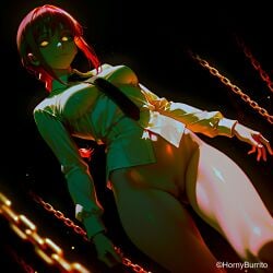 ai_generated chains chainsaw_man female female/female female_focus female_only femdom hornyburrito makima_(chainsaw_man) pants_down pants_removed pussy pussy_lips pussy_peek red_eyes red_hair shaved_pubes shaved_pussy shaved_vagina white_body white_shirt white_skin
