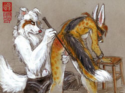 allison_reed anthro ass blindfold bondage canine couple female fur furry jackal java male muzzle nude peeping piercing riding_crop spanking straight summer_jackel whip