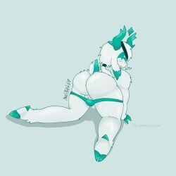 1boy ass ass_focus balls behind_view bulge cute cutesy_artstyle deer_humanoid deer_tail first_post hooved_toes hooves horn horns_and_hooves inphernal kawaii medkit_(phighting) phighting teal_hooves teal_horns tied_hair