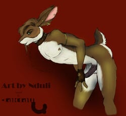 1boy anthro calorath collar fingerless_gloves fur furry lagomorph male male_only nduli nude penis piercing rabbit solo