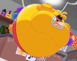 animatronic animatronic_female balloon balloon_inflation beakless big_belly chicken chicken_girl female five_nights_at_freddy's five_nights_at_freddy's_2 floating fnaf inflated inflated_belly inflation megadraws24 phasianid robot robot_girl scottgames solo toy_chica_(fnaf) wtf_is_this yellow yellow_skin
