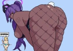 2girls animated ass ass_bigger_than_head ass_focus ass_up asuna_(blue_archive) asuna_(bunny)_(blue_archive) asuna_(bunny_girl)_(blue_archive) back_view baldur_89 bent_over big_ass big_breasts black_bunnysuit blonde_hair blue_archive blue_bunnysuit blue_eyes bunnysuit chibi cleaning_&_clearing_(blue_archive) dark-skinned_female dark_skin fake_animal_ears fake_rabbit_ears fake_rabbit_tail fake_tail fishnet fishnet_legwear fishnets gif huge_ass karin_(blue_archive) karin_(bunny)_(blue_archive) light-skinned_female light_skin looking_at_viewer looking_back millennium_science_school_student pixel_animation pixel_art purple_hair sitting standing yellow_eyes