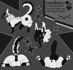 4_eyes absurd_res anonymous_artist anus balls big_balls big_butt big_ears big_penis big_tail black_tongue butt canid canine claws description feral fluffy four_pointed_star fox fur genitals geometric_background happy heart_symbol hi_res huge_penis hybrid knot knotted_penis long_tongue machine male mammal model_sheet monokuro_(protogen) multi_eye multicolored_body multicolored_fur pawpads paws penis pixelated pixelated_heart pixelated_text presenting presenting_anus presenting_hindquarters presenting_penis protogen puffy_anus quadruped scanlines simple_background solo stated_age symbol tail toe_claws tongue tongue_out triangle_(shape) visor white_pawpads