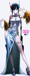 2d 2d_(artwork) 2d_artwork big_breasts black_hair chains clothing color colored contrapposto curvaceous_female curvaceous_figure curvy_body diamond digital_art elesa_(pokemon) elesa_(pokemon_bw) expressionless eyelashes female gigantic_breasts hairpiece half-closed_eyes halterneck headphones headpiece high_heels hourglass_figure huge_breasts iridescent large_breasts light_skin light_skinned_female long_dress long_legs looking_at_viewer mirachumakes narrow_waist night nintendo o-ring oily_skin platform_heels pokegirl pokemon pokemon_bw seductive seductive_eyes shiny_skin side_slit side_slit_dress simple_background solo solo_focus sweat sweating thick_eyelashes thick_thighs very_long_hair voluptuous_female wet_clothes wide_hips