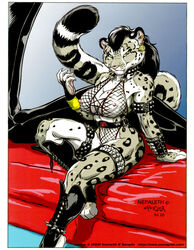 1990s 1994 20th_century anthro feline female fishnet fur furry kencougr nepaleth piercing skimpy snow_leopard solo