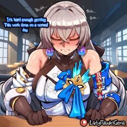 1girls ai_generated bronya_zaychik caption comic comic_page honkai:_star_rail image_set ladyfubuki under_the_table
