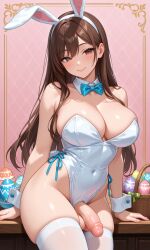 ai ai_generated big_breasts brown_eyes brown_hair bunny_ears easter futanari original_character