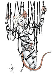 1boy anthro artist_signature body_fur bondage collar erection goth humanoid_penis leather male male_nipples male_only male_pubic_hair nude_male penis piercing rat red_eyes rodent seraph_(artist) smooth_penis solo suspension tail twain white_fur white_hair