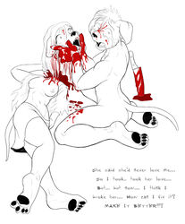 1boy 1girls amputation anthro ass bleeding blood blood_puddle blood_stain bloody_knife breasts canine clothes color corpse death decapitation dog emo english_text exposed_breasts eyes female female_death fur furry furry_ass furry_breasts furry_tail gore guro head headless injury kill kneeling knife lying male mouth nude on_back open_clothes open_eyes partially_colored puddle severed_head shock skirt strider_orion tail tear text torn_clothes white_background wound