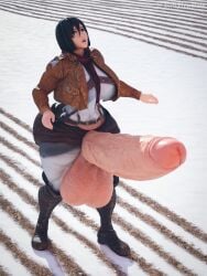 1futa 3d attack_on_titan big_breasts clothed clothing fully_clothed futa_only futanari huge_ass huge_balls huge_breasts huge_cock hyper hyper_balls hyper_penis midriff mikasa_ackerman pale_skin renrenrew retracted_foreskin standing thick_ass thick_penis thick_thighs