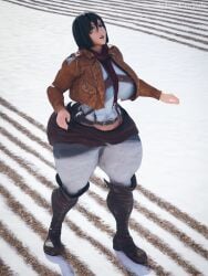 1girls 3d attack_on_titan big_breasts clothed clothing female female_only fully_clothed huge_ass hyper midriff mikasa_ackerman pale_skin renrenrew thick_ass thick_thighs