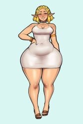 1girls ass_bigger_than_head blonde_hair blush bottom_heavy cleavage high_heels huge_hips looking_at_viewer mrpotatoparty nintendo open_toe_shoes princess_zelda sharp_ears short_hair skintight skintight_clothes skintight_clothing slightly_chubby small_breasts tears_of_the_kingdom the_legend_of_zelda thick_thighs tight_dress voluptuous voluptuous_female wide_hips zelda_(tears_of_the_kingdom)