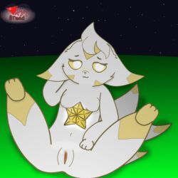 anthro breasts crystal enta feet_up furry_only hand_on_head legs_up night night_sky on_back pussy roblox roblox_game ryibread sachi_(toytale) small_breasts solo solo_focus spread_legs star star_chest toytale yellow_eyes yellow_pussy yellow_sclera