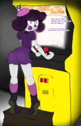 animatronic arcade arcade_machine female five_nights_at_freddy's five_nights_at_freddy's_2 humanoid_robot jj_(fnaf) looking_at_viewer robot robot_girl short skinny ultimate_custom_night white_body white_skin