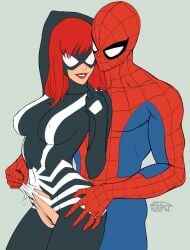 1boy 1girls 2dnsfw 2dswirl canon_couple curvy_female female hard_nipples human human_only husband_and_wife light-skinned_female light-skinned_male light_skin male married_couple married_woman marvel marvel_comics mary_jane_watson nipples nipples_visible_through_clothing pussy redhead she-venom spider-man spider-man_(series) spinneret_(mary_jane_watson) straight straight_hair symbiote torn_clothes torn_clothing vagina venom_(marvel) venomized wife