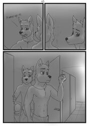 aariel anthro axel bathroom comic duo hi_res male male/male spanish_text text wolfyalex96