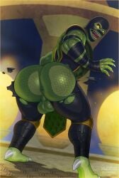 1boy ass balls claws fangs gay green_body green_skin humanoid inviting looking_back male male_only mortal_kombat muscular nazuu-m0nster presenting presenting_butt reptile_(mortal_kombat) ripped_clothing ripped_pants scalie solo solo_focus