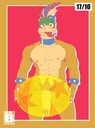 2022 absurd_res anthro armpit_hair body_hair collar dragon hi_res koopaling lemmy_koopa lizard male mario_(series) mohawk mr.brapion muscular nintendo nipples piercing pubes reptile scalie solo tongue tongue_out video_games