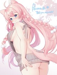 1girls ahoge animal_ears blossum_(blossumcake) blue_eyes cat_ears cat_tail catgirl female female_only indie_virtual_youtuber light-skinned_female light_skin looking_at_viewer nazuki_deco pink_hair smile solo sweater tail uncensored virgin_killer_sweater virtual_youtuber